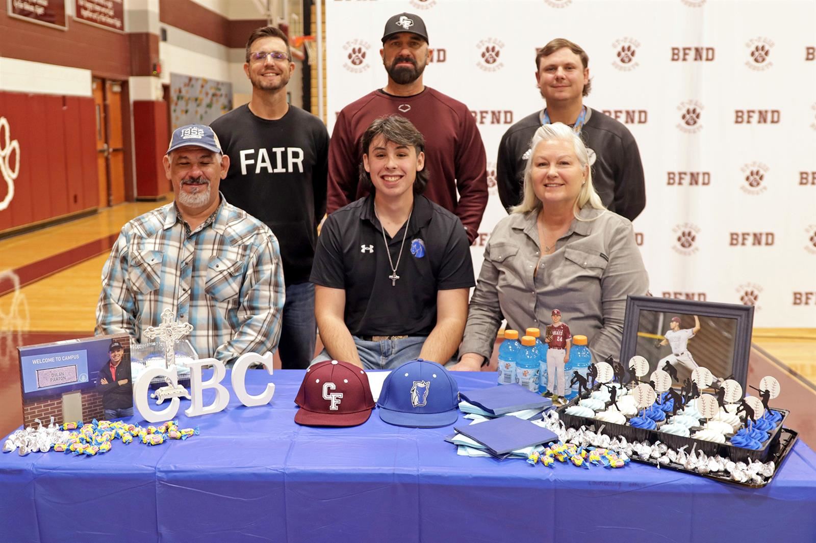 Cy-Fair High School senior Dylan Parton, seated center, signed a letter of intent to Central Baptist College.